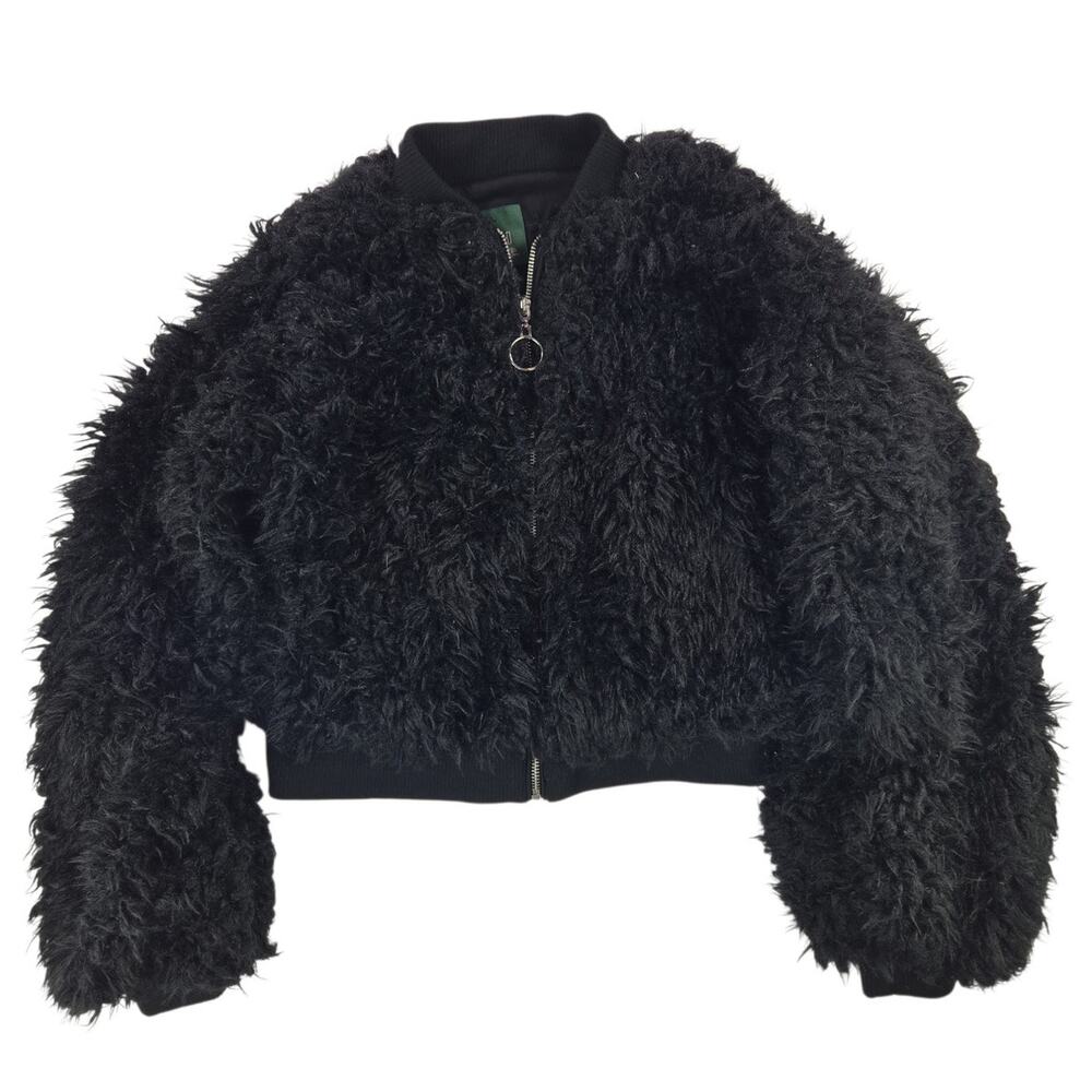 Wild Fable | Black Cropped Fuzzy Jacket w/Zipper | Size XS